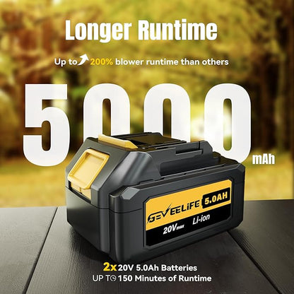 GEVEELIFE Leaf Blower Cordless, 650CFM & 3 Speed Levels, Electric Cordless Leaf Blower with 2 * 5.0Ah Battery Powered, Blowers for Lawn Care, Yard, Blowing Leaves, Dust, Snow