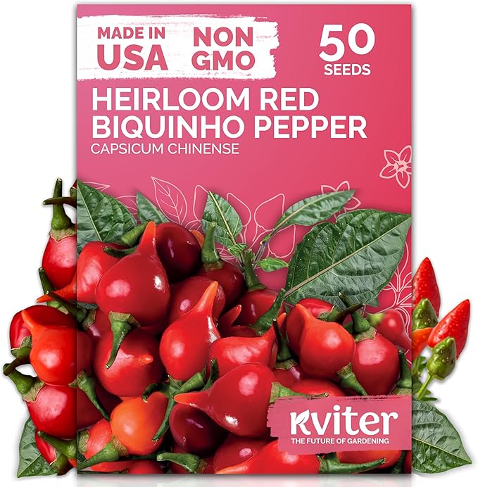 KVITER 50 Pimenta Biquinho, Sweety Drop Peppers Seeds (Capsicum Chinense) – Chupetinho, Pimenta de Bico, Little Red Tear Drop Peppers – Heirloom Red Pepper Vegetable Seeds for Outdoor & Indoor Garden