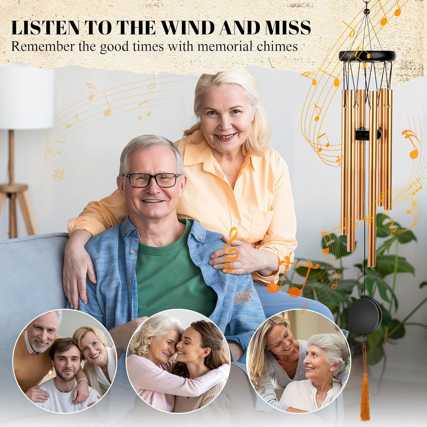 Memorial Wind Chime for Outdoor - Sympathy Gift with Signature Plaque & Photo Holder, Bereavement Keepsake for Loss of Loved One, Funeral Memorial for Parents, Garden & Patio Decor (Gold)