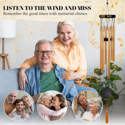 Memorial Wind Chime for Outdoor - Sympathy Gift with Signature Plaque & Photo Holder, Bereavement Keepsake for Loss of Loved One, Funeral Memorial for Parents, Garden & Patio Decor (Gold)