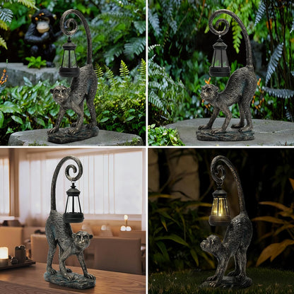 Solar Monkey Garden Decor Outdoor Statue - Monkey With LED Waterproof Sculptures Lights, Monkey Pond/Yard Statues Outside Decoration, Home, Lawn, Patio, Resin Animal Ornament, Women/Gardening Gift