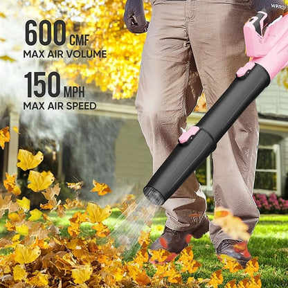 Steelite Leaf Blower Cordless with 2 Battery and Charger, 20V Electric Leaf Blowers, Lightweight Handheld Blower for Lawn Care, Patio, Garden, Pink