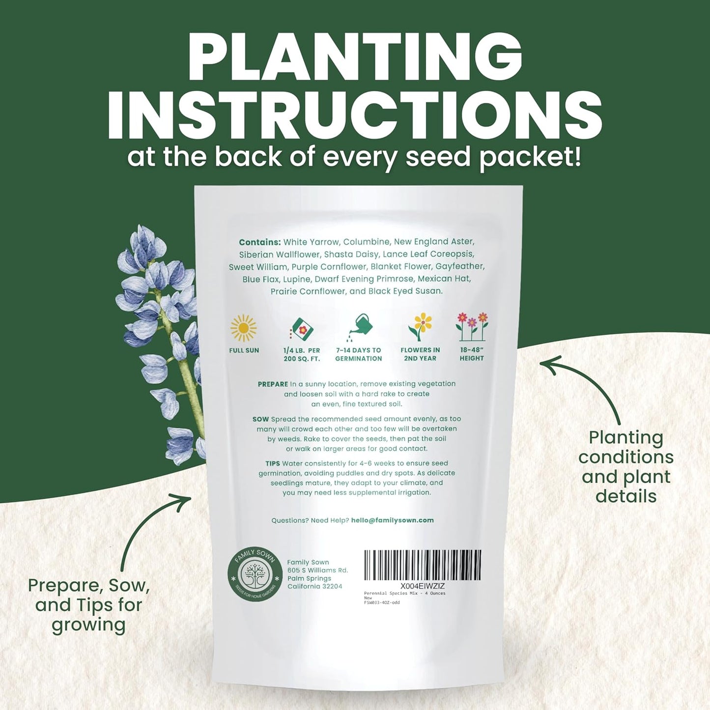 Perennial Species Mix - Bulk 1/4 Pound Pouch - 60,000 Flower Seeds for Planting - Wildflower Mix