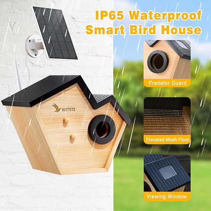 HITTITE Bird House with Camera, 2K HD Solar Powered Bird Houses for Outside with AI Identify, Auto Detect & Notify, Night Vision, Outdoor Birdhouse with Camera for Blue Bird & Other Backyard Birds