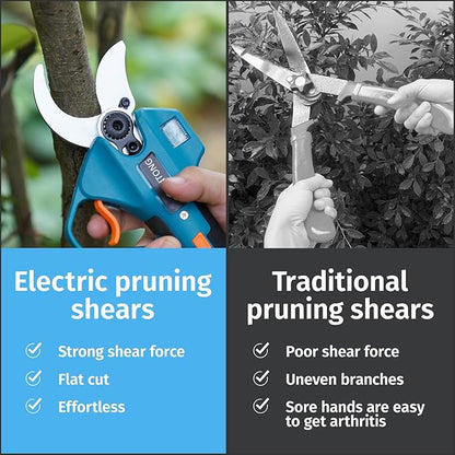 Electric Pruning Shears for Gardening,Battery Powered Pruning Shears with 2 X 2AH Lithium Battery, 2 Blade,3 wrench Cordless Pruning Shears for Gardening Tree Pruning (1.6 Inch(40MM) Cutting Diameter)