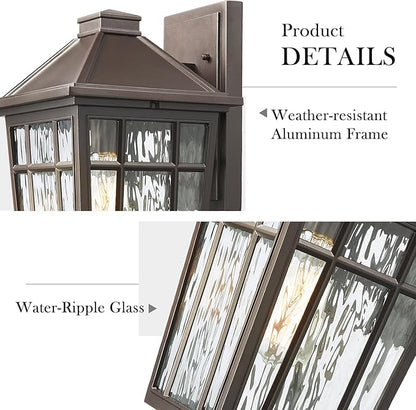 Darkaway Large Outdoor Sconce Lights Wall Light Fixtures,14inch Exterior Porch Light Outdoor Sconce Anti-Rust Outside Light with Water Ripple Glass for Patio Yard Garage, 2 Pack