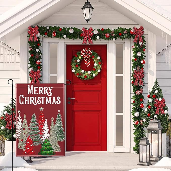 Christmas Trees Garden Flag, Merry Christmas Yard Flag Double Sided Weather Resistant Outside Decorative Flag for Patio Lawn Home Courtyard 12x18inch