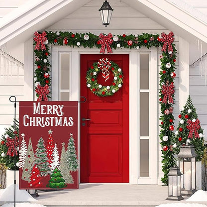 Christmas Trees Garden Flag, Merry Christmas Yard Flag Double Sided Weather Resistant Outside Decorative Flag for Patio Lawn Home Courtyard 12x18inch