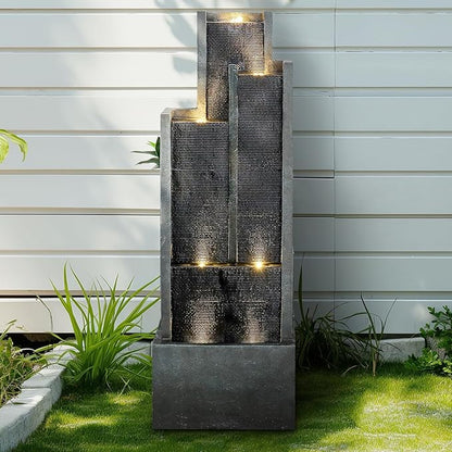 SunJet 5-Tiers Indoor/Outdoor Garden Water Fountain - 50.7inches Modern Floor-Standing Cascading Water Feature - Suitable for Deck, Patio, Porch, Yard Decor