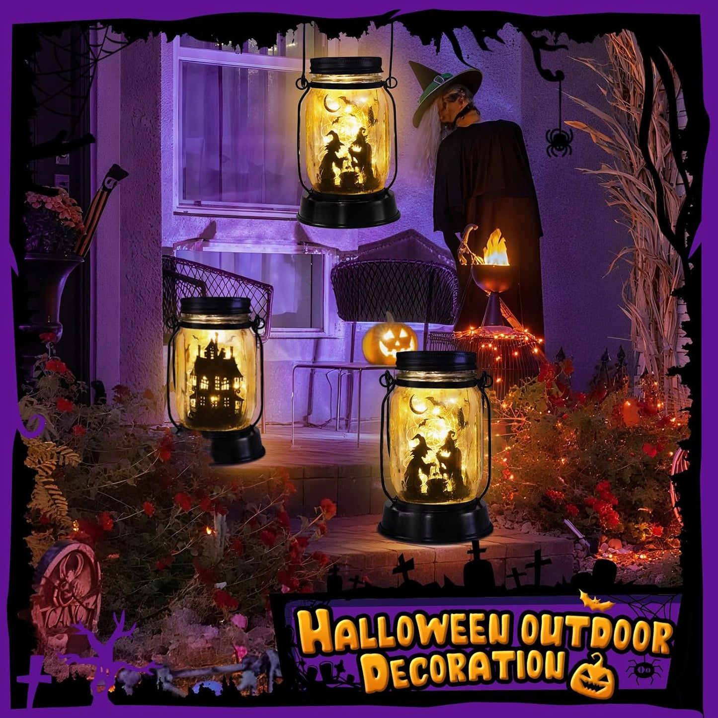 kyoryuger Halloween Decorations Halloween Decor Witch Solar Lanterns Witch Decorations Outdoor Lights Solar Garden for Yard, Patio,Backyard,Porch Torches Light