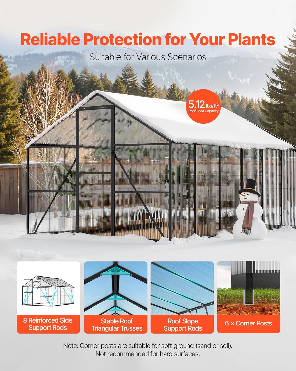VEVOR 8 x 14 FT Polycarbonate Greenhouse, Heavy Duty Outdoor Green House with Adjustable Vent & Push-Pull Lockable Door, Quick Setup, Aluminum Frame Walk-in Greenhouse Sunroom for Outside Garden Lawn