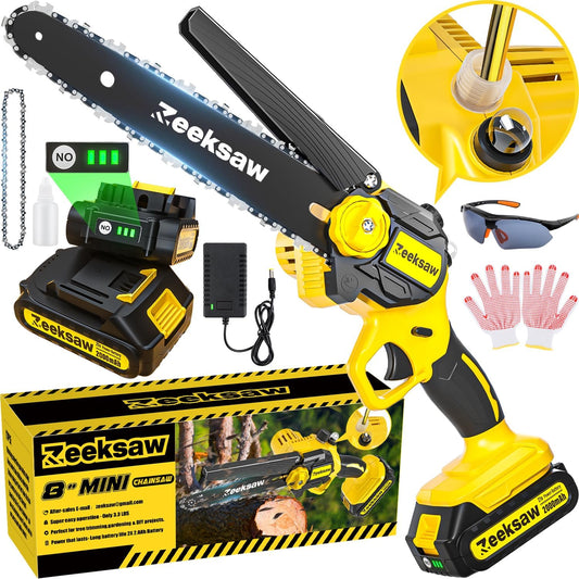 Mini Chain saw Cordless 8 inch Auto Oiler, Automatic Chain Tension, 21V MAX* Rechargeable Cordless Chainsaw with 2x2.0Ah Battery and Charger, Mini Chainsaw 8 inch Cordless Hand-Held Electric Chain Saw