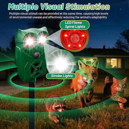 Solar-Powered Ultrasonic Animal Repellent with Motion Sensor, Waterproof Cat Deterrent with LED Flashing Lights, Perfect for Outdoor Yards, Effective to Repel Cats, Dogs, Coyotes, Raccoons, and Deer.