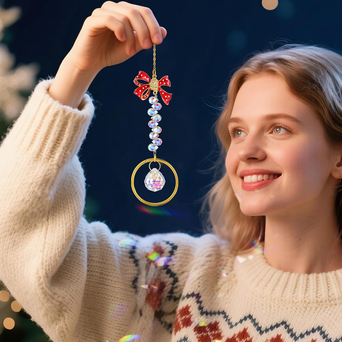 H&D HYALINE & DORA Crystal Suncatcher Rhinestones Bow-Knot Pendant Garden Sun Catcher Crystals Hanging Decor for Windows Christmas Home