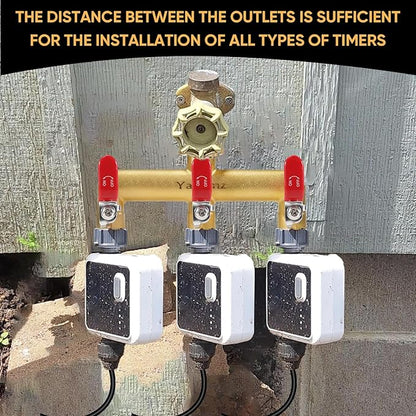 Garden Hose Splitter, 3/4” Rust and Freeze Resistant Outdoor Hose Manifold with 3 Red Extra Long Handles Faucet Adapter-Heavy Duty Brass 3-Way Valve