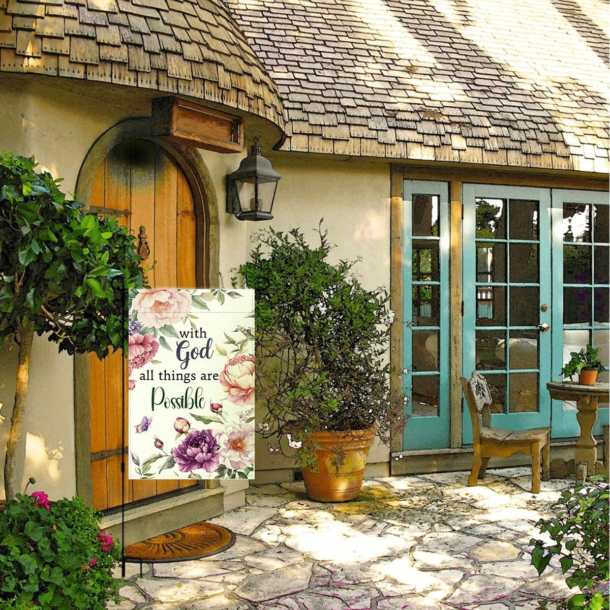 Christian Garden Flag 12x18 Inch Double Sided Outside, "With God all things are Possible" Porch Yard Patio Outdoor Decoration