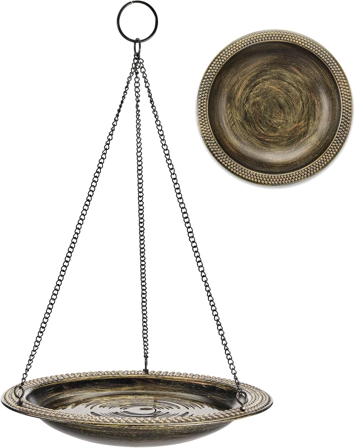 Good Directions Aged Brass Beaded Hanging Bird Bath, Small 13" Diameter
