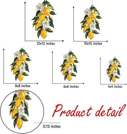 Lemon Branch Acrylic Suncatcher Stained Glass Effect Window Car Hanging Christmas Ornament Indoor Outdoor Decor Garden Sun Catcher Panel Gifts for Fruit Lover for Women Mom Grandma