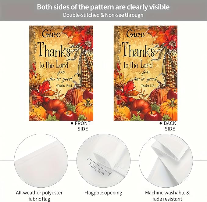 Fall Pumpkin Thanksgiving Welcome Flag 12x18 Double Sided Autumn Outdoor Garden Yard Decoration Banner Harvest Home Decor Large Outdoor Fall Flags Garden Flags for Outside Autumn Flags