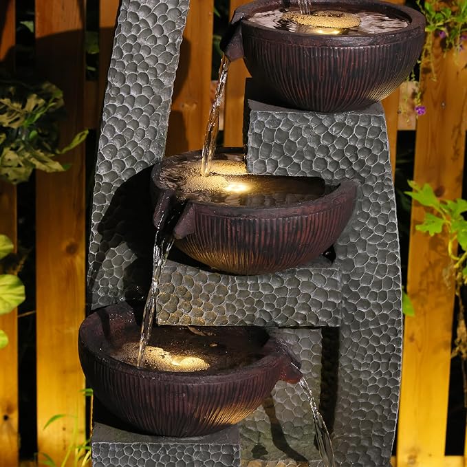 47.5" H Water Fountain Outdoor with LED Lights & Pump, 5-Tier Cascading Outdoor Fountain for Garden,Patio,Porch,Backyard,Home Art Decor Gifts for Housewarming