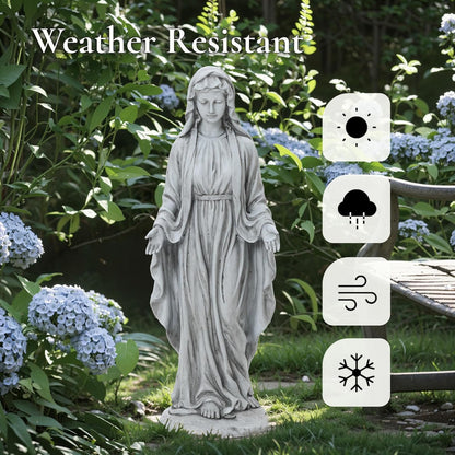 LuxenHome Virgin Mary Statue Outdoor, 30'' Religious Garden Statue, Blessed Mother Outdoor Statue, Outdoor Statue, Garden Sculptures, Outdoor Yard Decorations, Gray