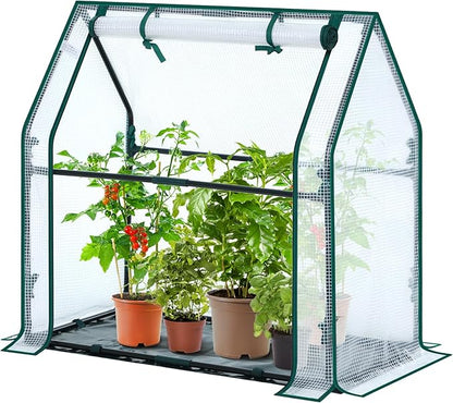 Mini Greenhouse for Indoor Outdoor: Ohuhu Tabletop Portable Green House with Waterproof Pad for Small Plants Nursery Germination, 36"x18"x33" Heavy-Duty PE Cover White