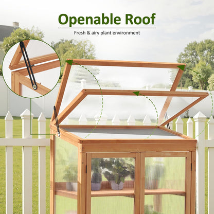 MCombo Wooden Cold Frame Greenhouse, Raised Flower Planter Shelf Protection for Outdoor Indoor Use, 0760 (Orange)
