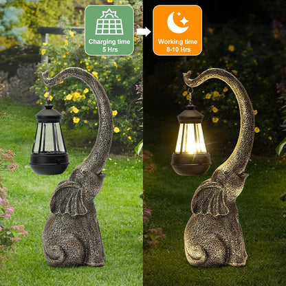 Solar Garden Elephant Decor Outdoor Statue - Elephant with LED Waterproof Sculptures Lights, Pond/Yard Statues Outside Decoration, Home, Lawn, Patio, Resin Animal Ornament, Gardening Gift