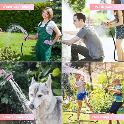 RESTMO Garden Hose Nozzle, Heavy Duty Metal Water Hose Nozzle with 7 Adjustable Spray Patterns, High Pressure Hand Sprayer with Flow Control, Best for Watering Plant & Lawn, Washing Car & Pet, Pink
