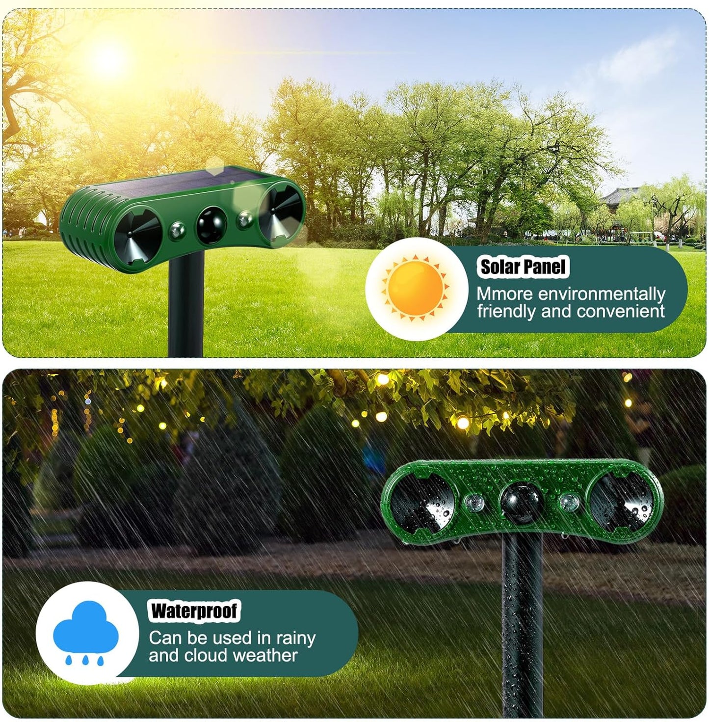 Qualirey 4 Pack Solar Ultrasonic Animal Repellent Outdoor Waterproof Nocturnal Animal Deterrent with Adjustable Motion Sensor Alarm Flashing Light Repel Raccoon Cat Dog Fox Deer for Yard Garden Lawn