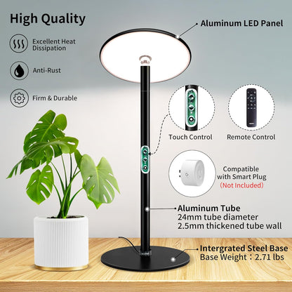 chiphy Desk Grow Lights for Indoor Plants, Full Spectrum LED Plant Light, 40W Aluminum Tabletop Grow Lamp, Automatic Timer 4H/8H/12H, 16''-30'' Height Adjustable, Remote for Large Small Plants