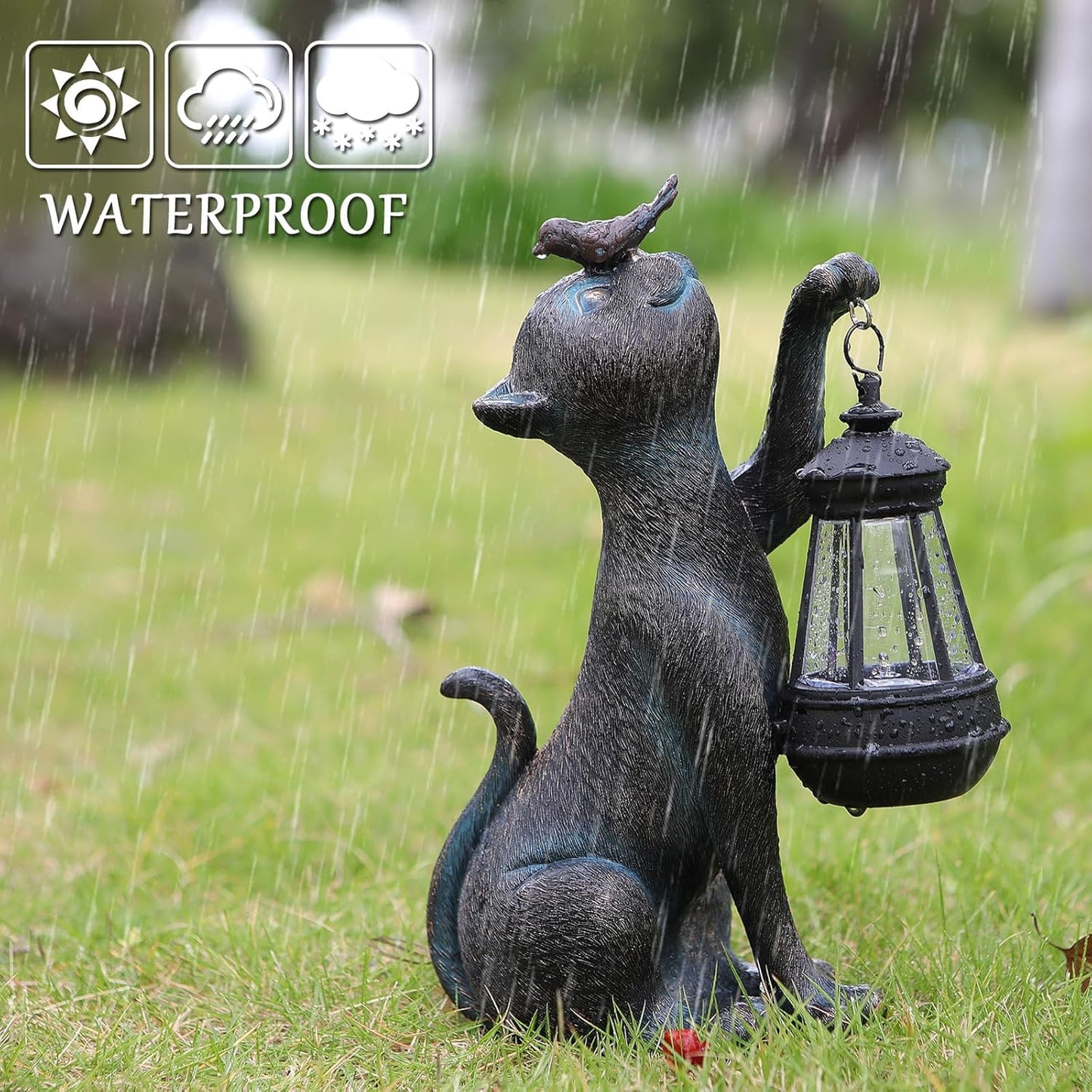 Outdoor Cat Statues Solar Garden Decor : Cat Figurine with Bird Decor,Unique Garden Art for Porch Patio Balcony Yard Lawn Ornaments - Birthday Housewarming Gifts for Grandma Mom Women