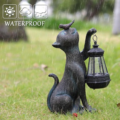 Outdoor Cat Statues Solar Garden Decor : Cat Figurine with Bird Decor,Unique Garden Art for Porch Patio Balcony Yard Lawn Ornaments - Birthday Housewarming Gifts for Grandma Mom Women