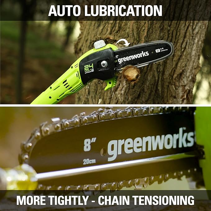 Greenworks 24V 8" Cordless Polesaw (Great For Pruning and Trimming Branches / 125+ Compatible Tools), Tool Only