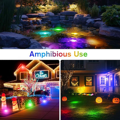 POPOSOAP Solar Pond Lights, RGB Multi-Color Pond Lights Waterproof IP68, Underwater Light with Timer Modes Options for Pond Fountain Pool Garden Decoration(3 Headlamp)