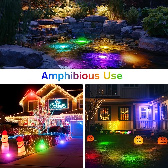 POPOSOAP RGB Underwater Pond Lights with Timer, 20 Colors Dimmable Submersible Led Fountain Lights with IP68 Waterproof, Support Remote Control for Outdoor Ponds Aquarium Garden Pool (4 Set)