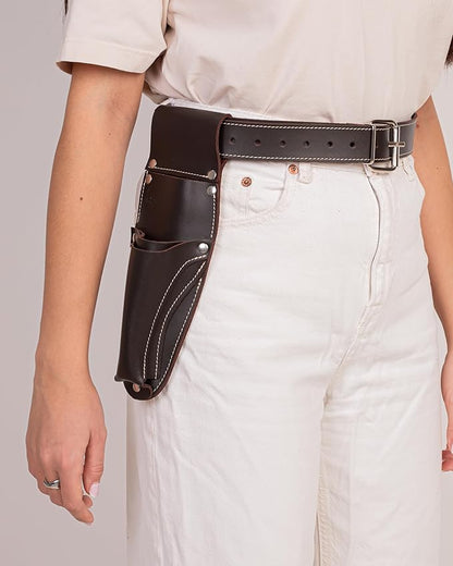 Hori Hori Leather Sheath Belt with Pruner and Scissor Pockets. Personalized Florist Tool Belt Leather, Gardening Belt with Pockets. (Dark Brown, One Size - Adjustable)