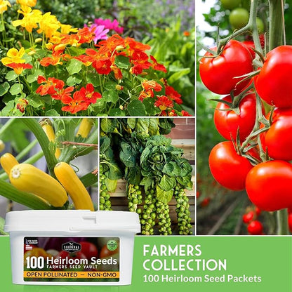 Survival Seed Vault – 100 Heirloom Vegetable Seeds for Planting | Non-GMO Farmer Collection for Indoor & Outdoor Gardening, Victory Garden, Long-Term Storage