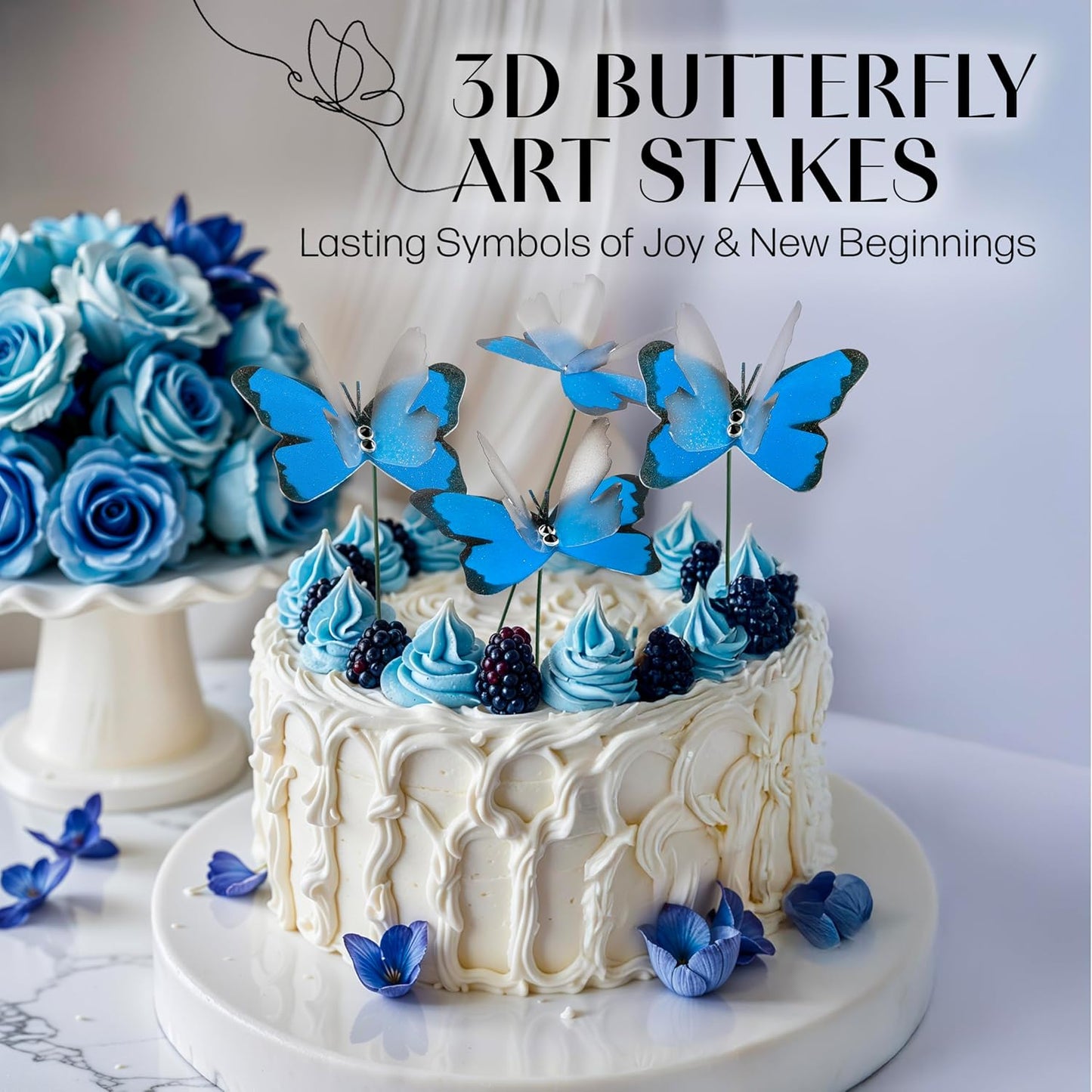 Handmade Butterfly Garden Stakes – Set of 7 Sky Blue Decorative Butterflies Idea for Garden & Nature Lovers – Outdoor & Indoor Garden Decor – Air Aquarium Handmade by Kushner