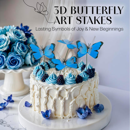 Handmade Butterfly Garden Stakes – Set of 7 Sky Blue Decorative Butterflies Idea for Garden & Nature Lovers – Outdoor & Indoor Garden Decor – Air Aquarium Handmade by Kushner