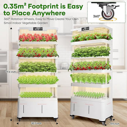 5-Tier Indoor Hydroponics Growing System Kit,Automatic Water Circulation & Full Spectrum LED Grow Light,Indoor Garden Kit with 76 Grow Sites & 72 Seedling Pods for Home, Herbs, Vegetables