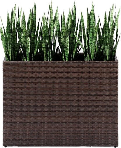 LEWIS&WAYNE Tall Planters for Outdoor Plants Handmade Wicker Large Rectangular Block Planter Box with Removable Liners Modern Planter for Indoor Outdoor Patio Deck - Brown