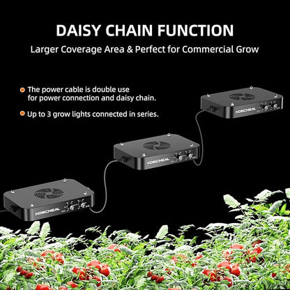 KOSCHEAL 2025 Upgrade KC1600 Dimmable Plant Grow Light: 3 Modes (Veg, Bloom, Veg+Bloom), 0-100% Dual Knob Dimming, 2.9μmol/J PAR,LM301H EVO Grow Light,Daisy Chain, Built-in Fan