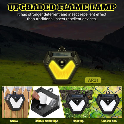 Qualirey 4 Pcs Upgraded Solar Nocturnal Animal Repeller Flickering Flame Outdoor Animal Repellent Motion Activated Coyote Deterrent Light for Skunk Deer Chicken Coop Farm Garden Yard(Orange Light)