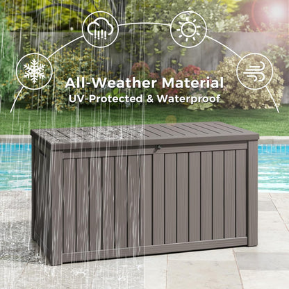 Outdoor Storage Box, Resin Deck Boxes Indoor and outdoor, Waterproof Storage Box Lockable Lid (Grey, 150 Gallon)