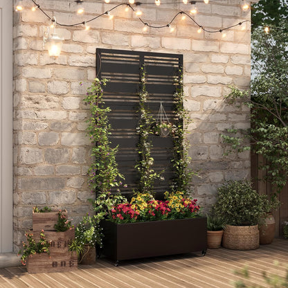 Metal Raised Garden Bed with Trellis & Wheels,72" x 35"x 15.7" Planter Box with Trellis,Privacy Planters for Patio,Garden Bed for Climbing Plants,Suitable for Climbing Plants and Vegetables,Black