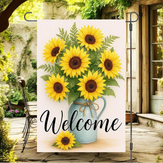 Garden Flags 12x18 Inch Halloween Garden Flag Double-Sided Sunflower Bouquet Welcome Fall Outdoor Yard Sign Porch Lawn Decor Seasonal Autumn Flowers Thanksgiving Decor