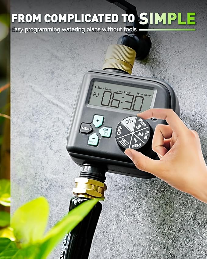RAINPOINT Sprinkler Timer with 3 Different Programs, Waterproof Hose Timer Brass Inlet with Rain Delay/Manual/Automatic Irrigation System, 1 Outlet