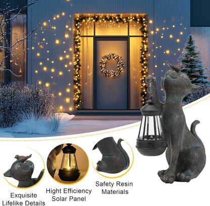 Outdoor Cat Statues Solar Garden Decor : Cat Figurine with Bird Decor,Unique Garden Art for Porch Patio Balcony Yard Lawn Ornaments - Birthday Housewarming Gifts for Grandma Mom Women