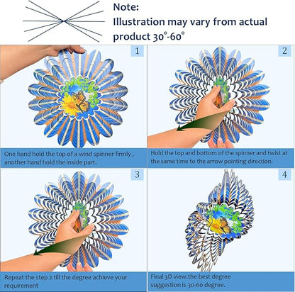 Animated Butterfly Wind Spinner | Stainless Steel Kinetic Wind Spinners 3D Hanging Sculpture, Outdoor Garden Decoration, Gift for Women/Mom/Wife/Grandma &Holiday